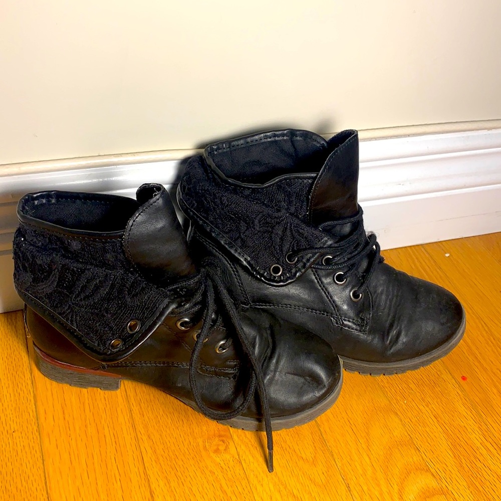 Black leather and lace kids boots